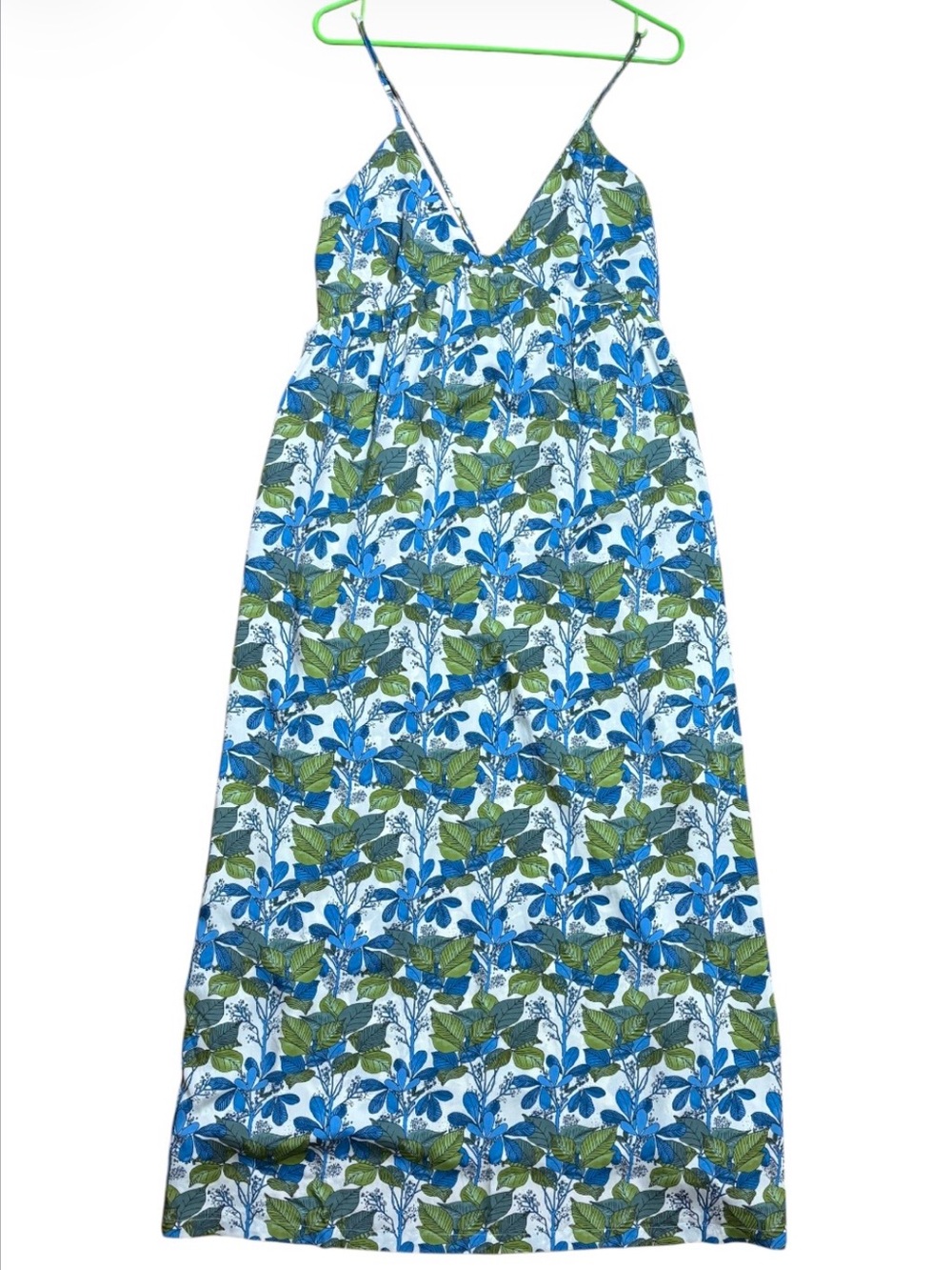 Patagonia Pataloha Strappy Botanical Floral Maxi Dress Green/Blue Sz Large